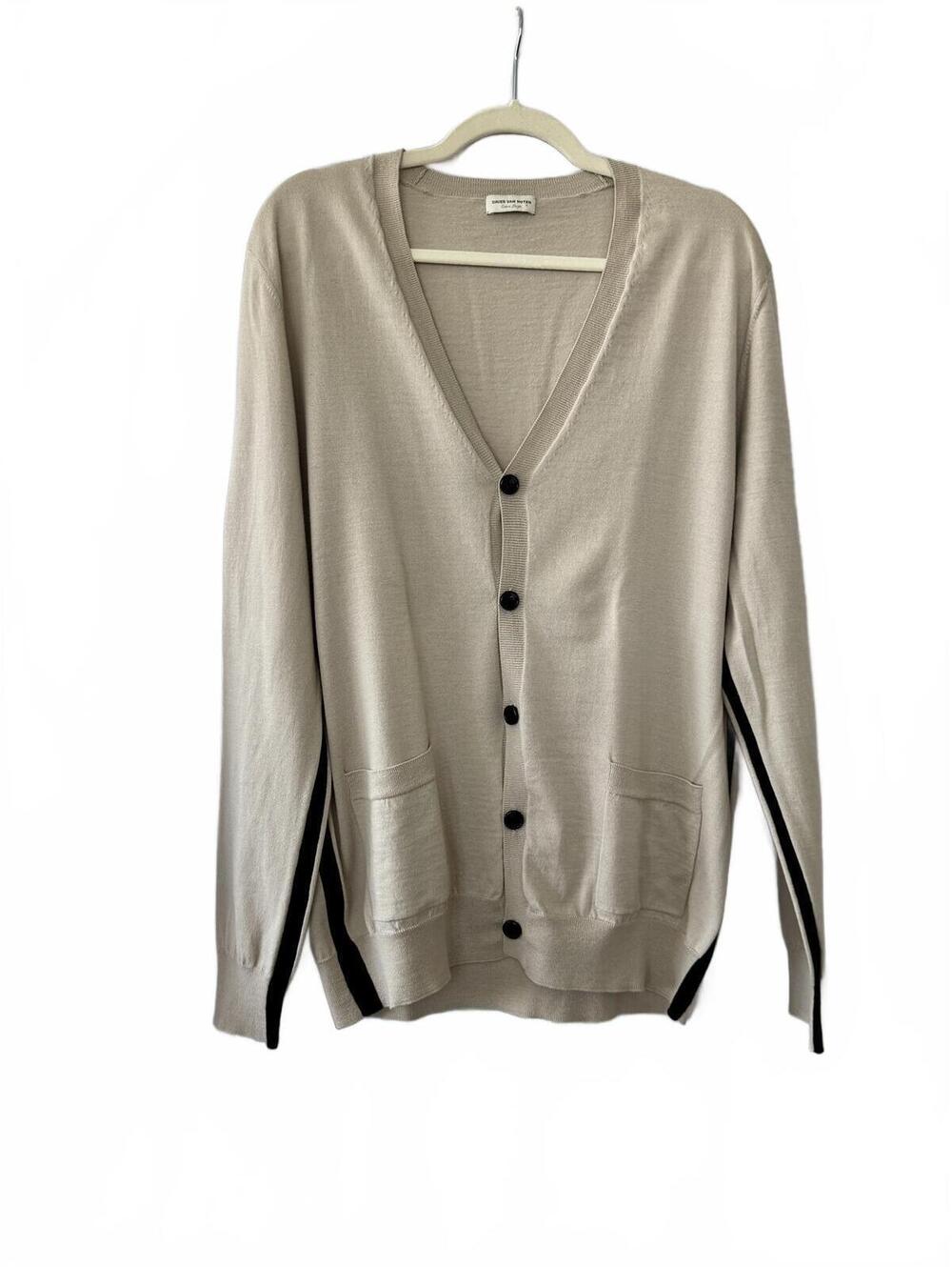 Dries Van Noten XL Beige Wool Cotton Button Cardigan Sweater